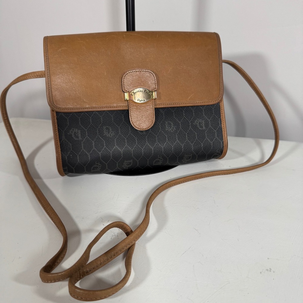 Vintage Christian Dior Paris Crossbody Bag Honeycomb Logo Crossbody Bag - Picture 1 of 8